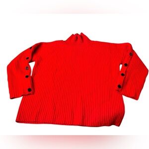 NWT Markus Lupfer Red Poloneck Sweater Button Sleeves Virgin Wool Sz M
